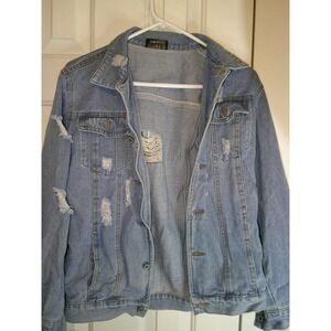 Judy Bridal Distressed Denim Jean Jacket Ripped Light Wash‎ Women's
